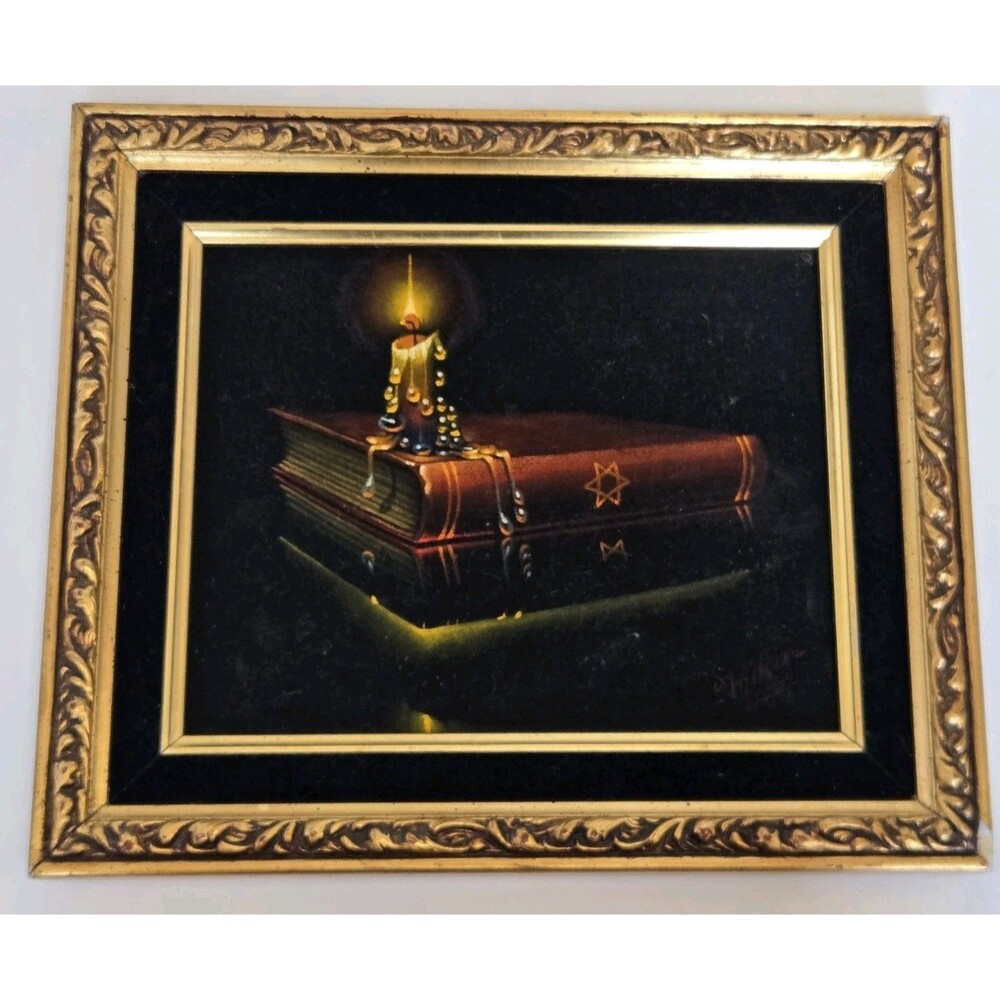 VTG Oil‎ Painting Candle Still Life Religious Candlelight Dark Academia Signed